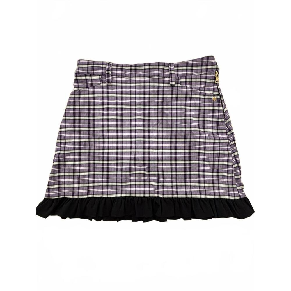 Brendratti Alisa Plaid Ruffle Skort‎ Purple Black White Made Italy Size 40 US4/6